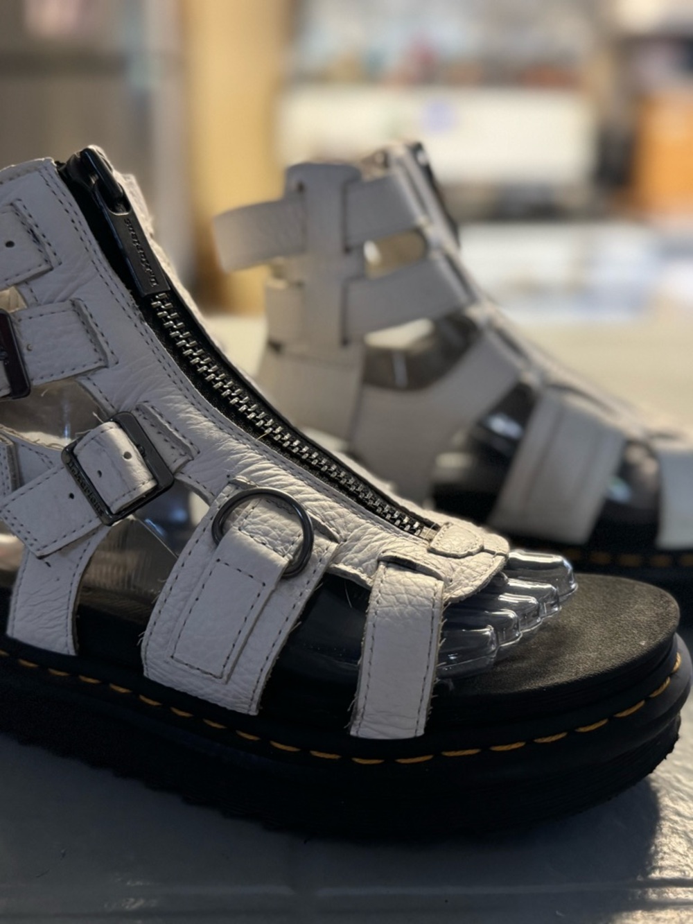 White Leather Dr. Martens Gladiator Sandals